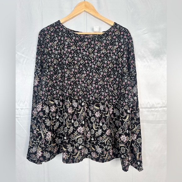 Floral Babydoll Black and Pink Women's Top with Wide sleeve size Large - Picture 1 of 8